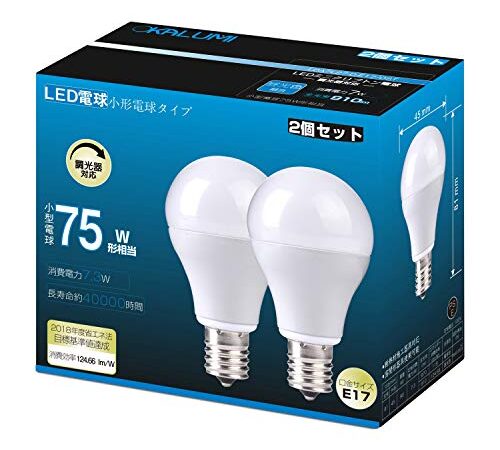 E17 LED電球 調光対応 7.3W 昼白色 850lm 60~75W形相当の小形電球タイプ・ミニクリプトン型LED電球 全方向タイプ(昼白色-調光対応 2個入り)