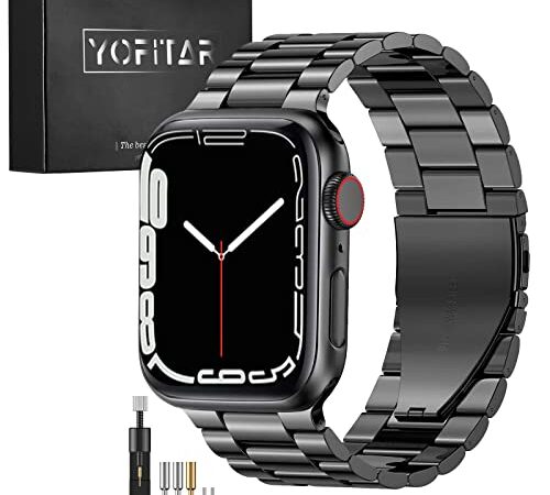 YOFITAR Apple Watch 用バンド ステンレス製 42-45mm アップルウォッチ 交換ベルト Apple Watch Series 7/6/SE/5/4/3/2/1 対応 iWatch バンド Apple Watch アクセサリ 長さ調整器具付き（ブラック,42-45mm）