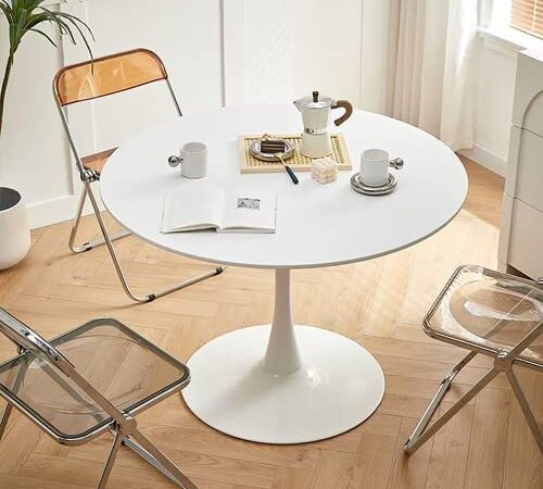 ダイニングテーブル 丸テーブル サイドテーブル 丈夫な鉄製フレーム 丸 ラウンド 幅60cm 幅80cm 高さ73cm カフェ リビング (80cm, ホワイト)