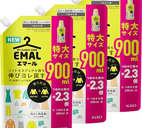 【まとめ買い】エマール(EMAL)洗濯洗剤 液体 リフレッシュグリーンの香り 詰め替え900ml×3個
