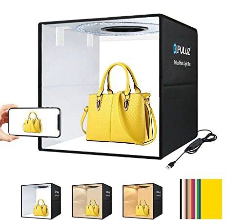PULUZ 40cm撮影ボックス ポータブル 簡易スタジオ 高 CRI (95+) 3 色温度 調光可能 ライトボックス USB 撮影キット 射撃テントボックス 製品写真用 6 x 両面カラー背景付き