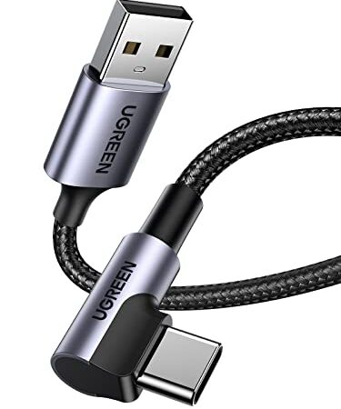 UGREEN USB Type C ケーブル L字ナイロン編み 3A急速充電 Quick Charge 3.0/2.0対応 56Kレジスタ実装 Xperia XZ XZ2、LG G5 G6 V20等対応 (1m)